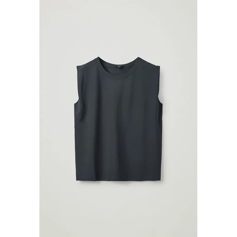 

2021 Summer New Fashion Black Cotton Tank Tops Casual Sleeveless Loose Solid Womens Tops Donsignet