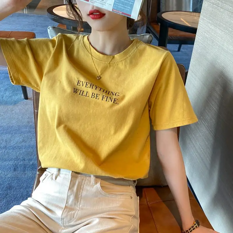 

T-shirts Women Loose Simple Mujer De Moda Students Candy Color Camisetas Female Round Neck Casual Korean Style Summer Streetwear