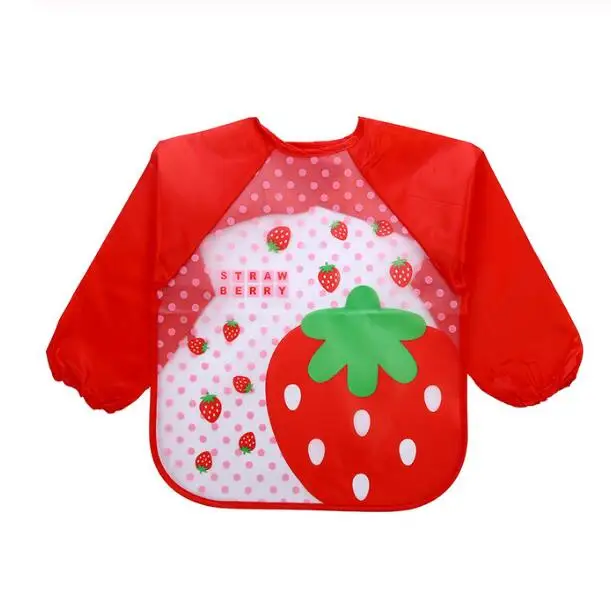 red strawberry Детские нагрудники с длинным рукавом из мягкого материала EVA водонепроницаемый Детский фартук с динозавром из мультфильма дышащие нагрудники для кормления аксессуары для еды - Цвет: red strawberry