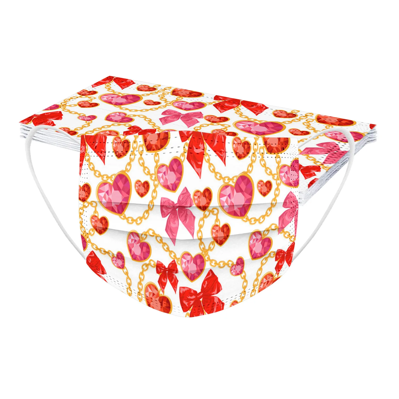 10/50PC Adult Disposable Face Mask Red Heart-shaped Printed Valentines Day Mouth Cover Non-woven Fabric Mascarillas masques | Дом и сад