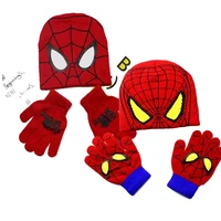 disney anime spiderman childrens gloves hat set cartoon warm knitted hat gloves childrens hat boys girls christmas gifts kawai