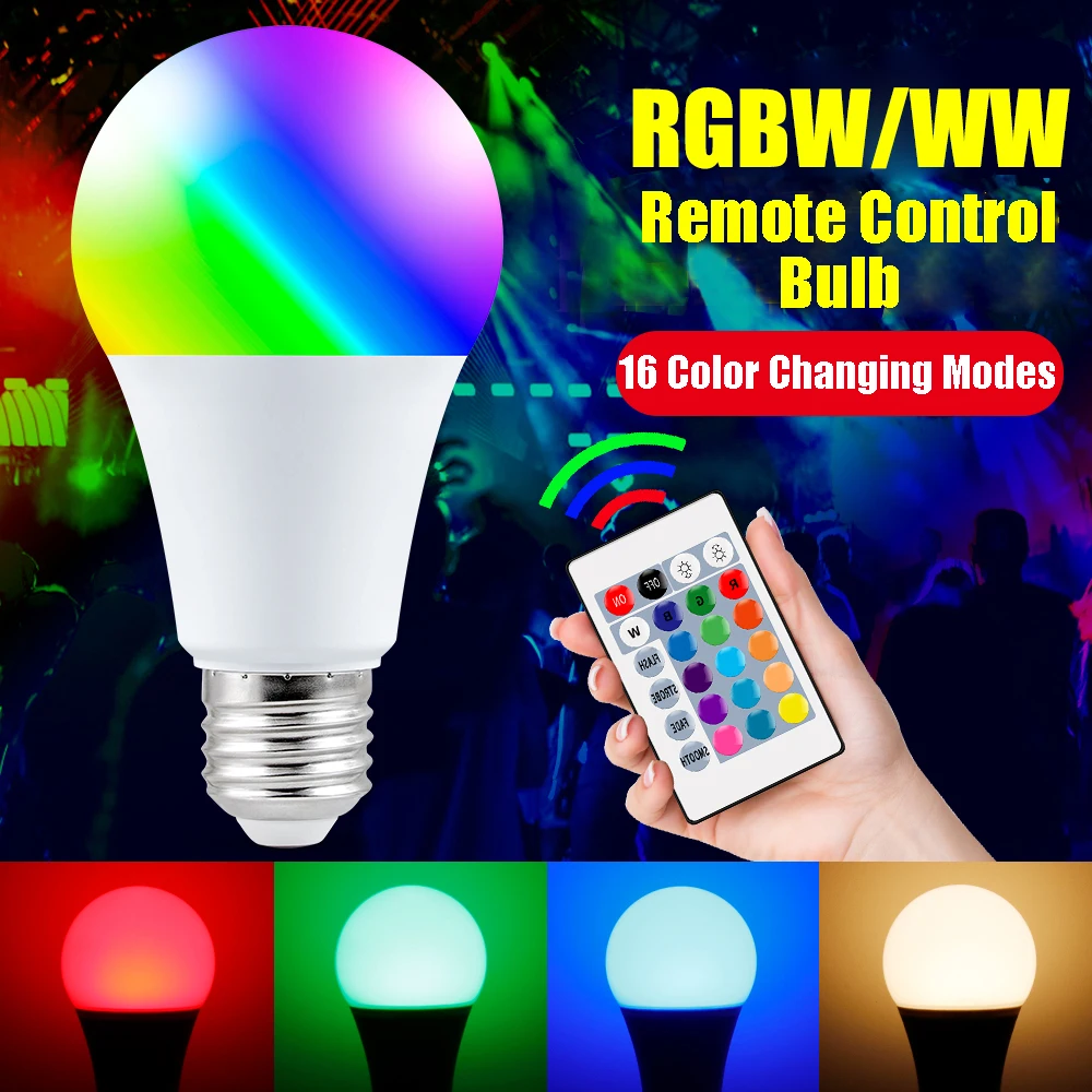 Светодиодная лампа меняющая цвет 16 цветов 110 В RGBW волшебная RGB с регулируемой