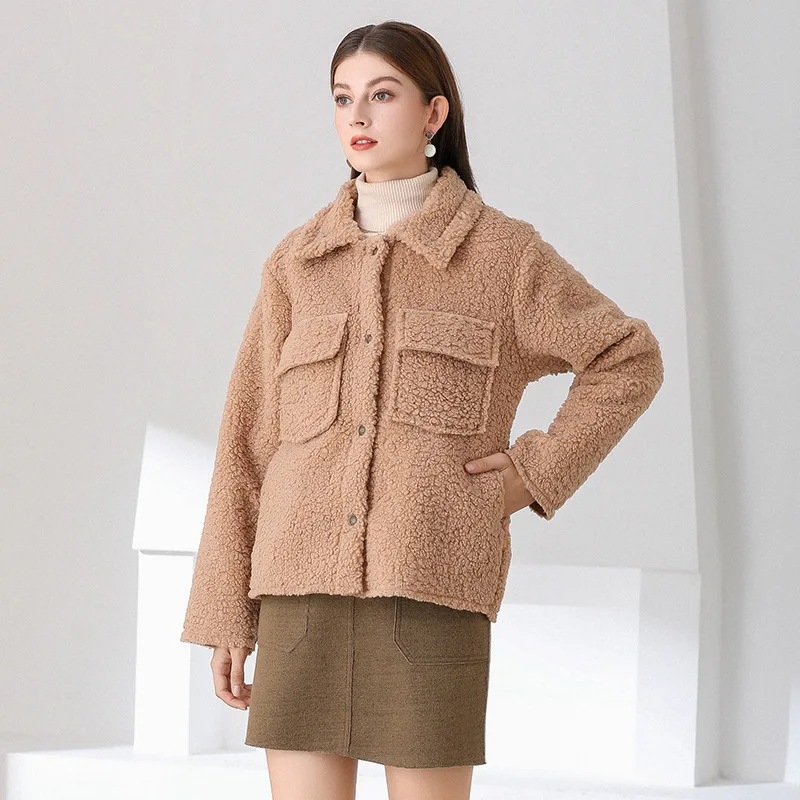 

Jacques Wolf Brand New Winter Women's Jackets thick Lapel Long-sleeved Cashmere Loose Jacket