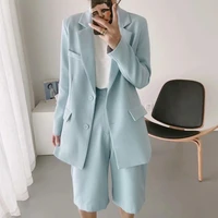 summer office lady blazer suit two piece set 2021 women single breasted casual commute blazer high waist wide leg shorts suits