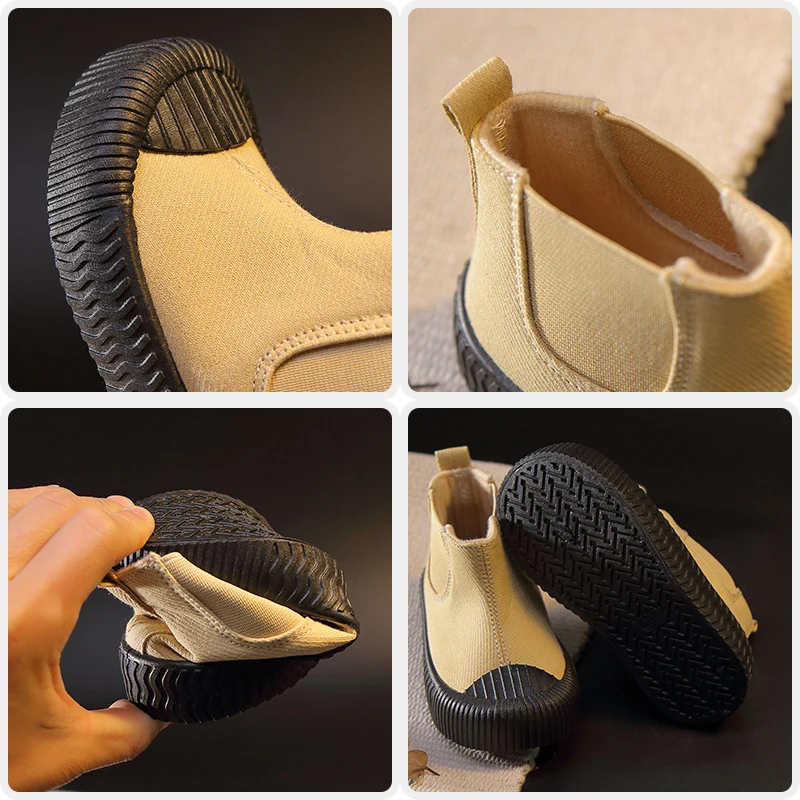 

Spring Autumn Children Chelsea Short Boots Fashion Korean Canvas Kids Casual Shoes Baby Girls Soft Bottom Anti-Slip Martin Boots