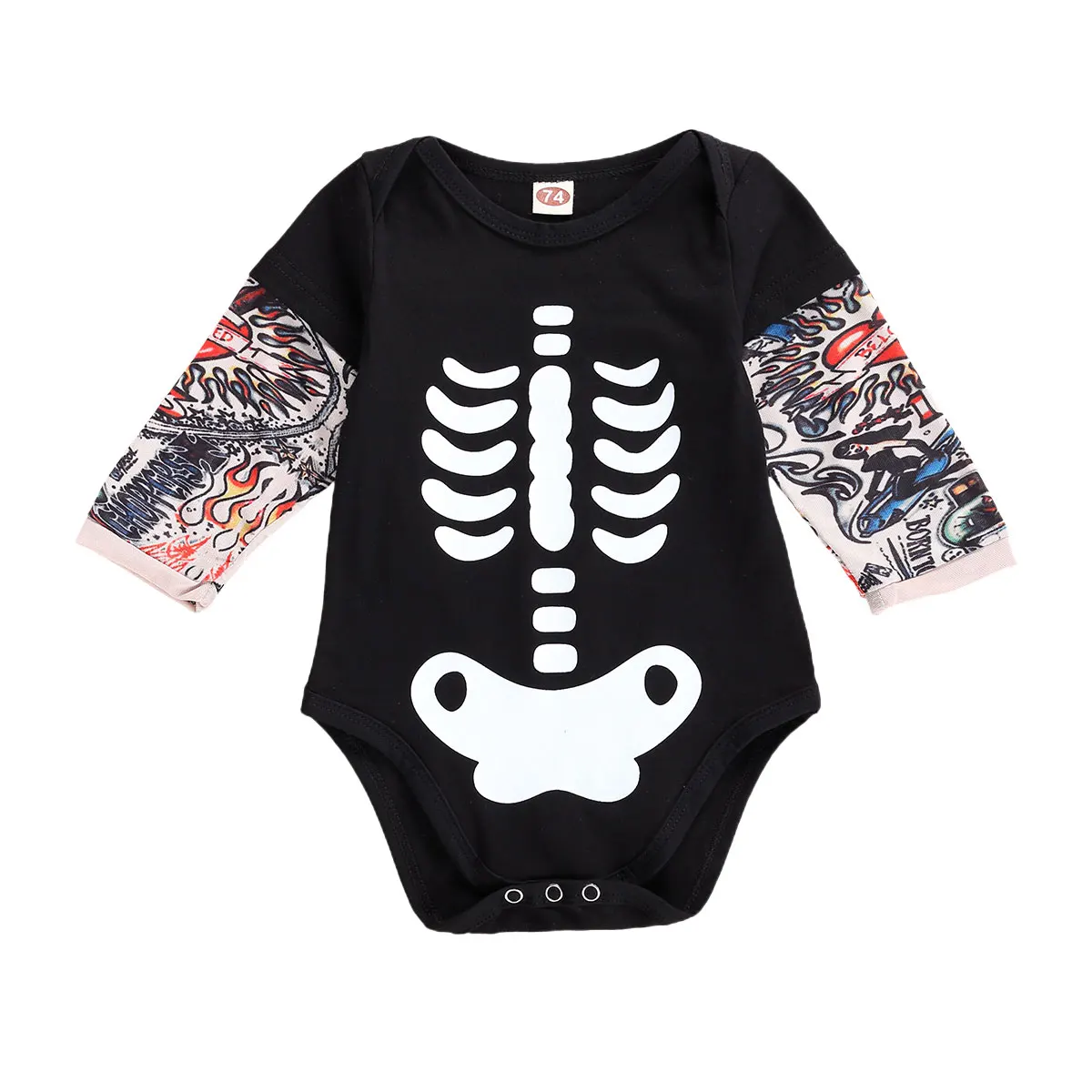 

Halloween Costume Newborn Baby Boys Kids Skeleton Print Romper Long Sleeve Romper Clothes 2-18 Months