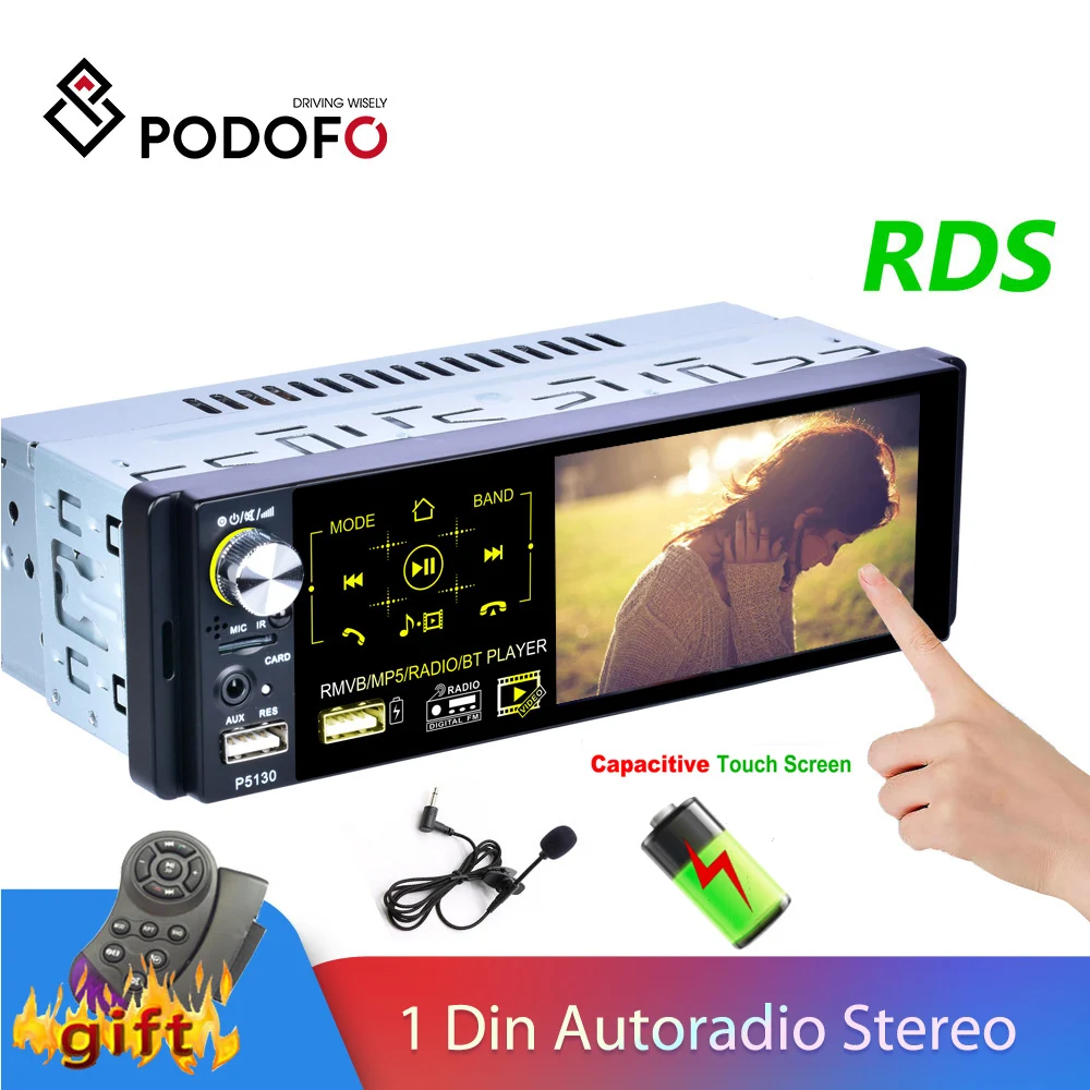 

Podofo 1 Din Car Radio Autoradio Stereo Audio RDS Microphone 4.1 inch MP5 Video Player USB MP3 TF ISO In-dash Multimedia Player