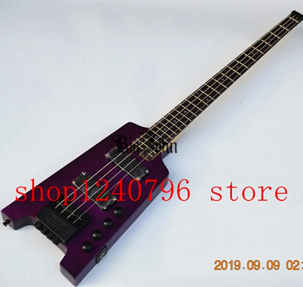 purple headless electric bass 4 string scale length 864mm