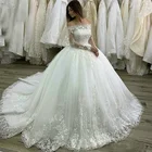 Роскошное бальное платье в виде замка принцессы белые свадебные платья с длинным рукавом Кружевная аппликация вырез лодочкой свадебное платье Индивидуальные свадебные платья