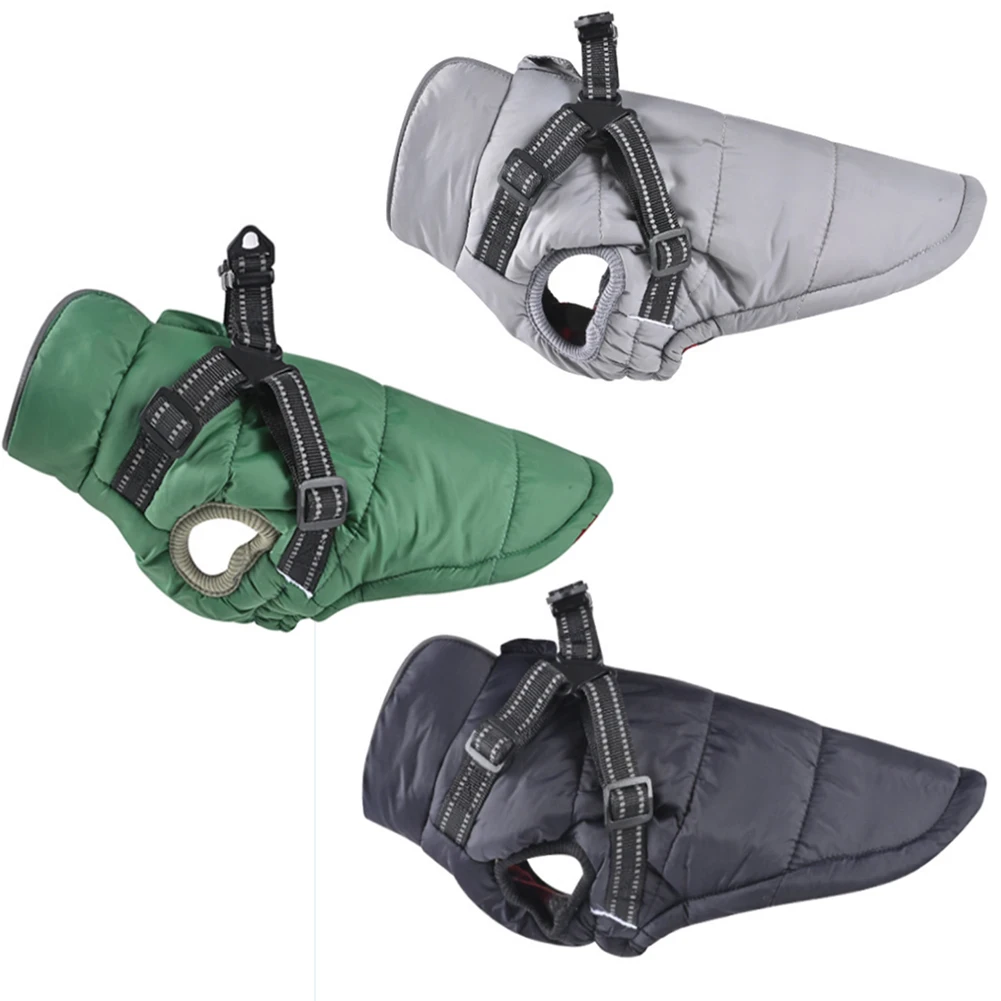 

Pet Supplies Winter Outing Cotton Clothes Comfortable Warm Reflective Strap Traction Cotton Clothes Puppy Dog Clothes