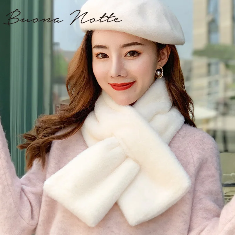 Женский зимний теплый шарф из искусственного меха модный утепленный меховой