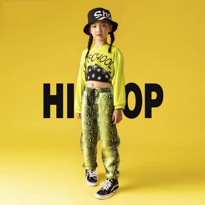 Одежда в стиле хип-хоп для девочек Детский костюм танцев укороченные брюки с