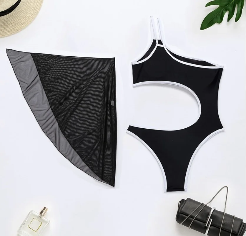 Модный Купальник из двух частей с сетчатой пряжкой новинка 2021 однотонный