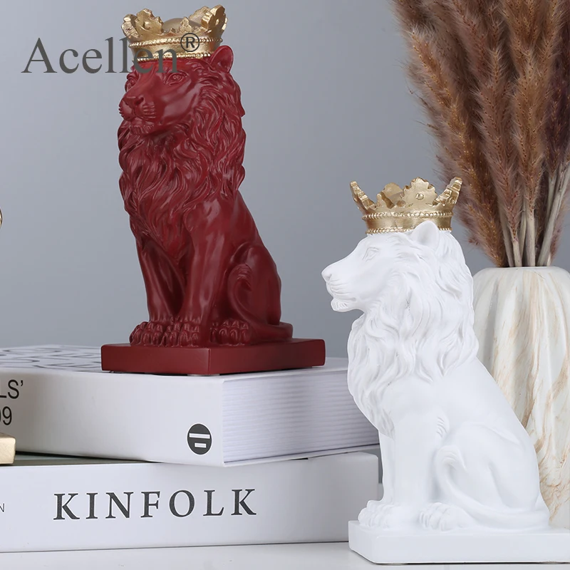Lion Statue Resin Crown Sculpture Nordic Home Office Bar Decor Decoration Accessories Crafts Ornaments Animal Art Gift | Дом и сад
