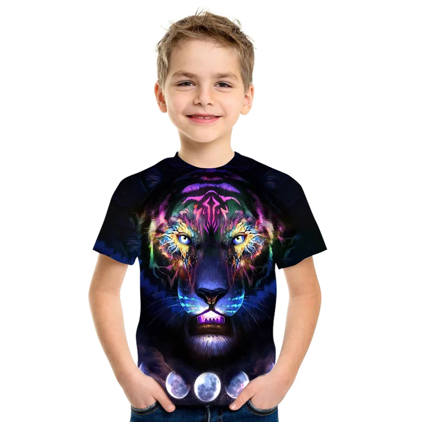 

2021New Summer 3D Printing Tiger Pattern Boys And Girls Casual Breathable Short Sleeve T-Shirt 100-170