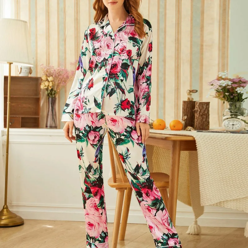 Home Service Pajamas Two-piece Women's Autumn Leopard Print Long-sleeved Loose And Comfortable Trousers  Wm*