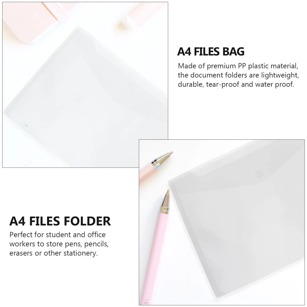 

1 Bag 10pcs A4 Files Storage Pouches Files Folders for Office (Transparent)