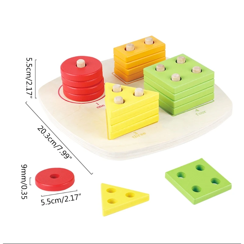 

Wooden Educational Toys Kids Color Recognition Preschool Stack Sort Geometric Board Building Blocks Jigsaw Puzzle 54DF