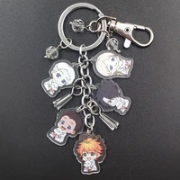 the promised neverland delicate manual acrylic anime key ring cartoon keychain flash beads schoolbag purse decoration gift