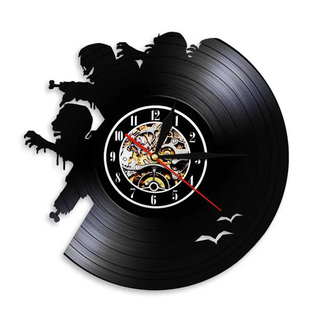 Horror Zombie Vintage Vinyl LP Record Wall Clock Halloween Wall Decor Creepy Monsters LED Hanging Night Light Lamp