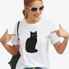 Женская футболка с принтом милого кота, модная черная, белая Повседневная футболка с коротким рукавом, женские хипстерские Топы
