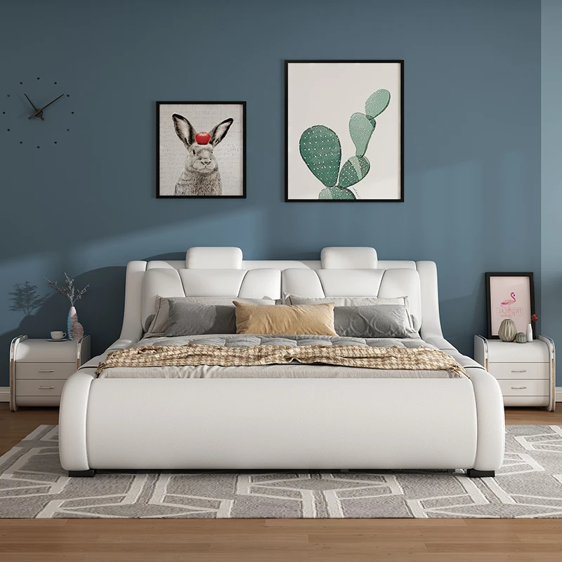 

Bed master bedroom modern simple leather bed 1.8m double bed size apartment pneumatic storage wedding bed tatami bed