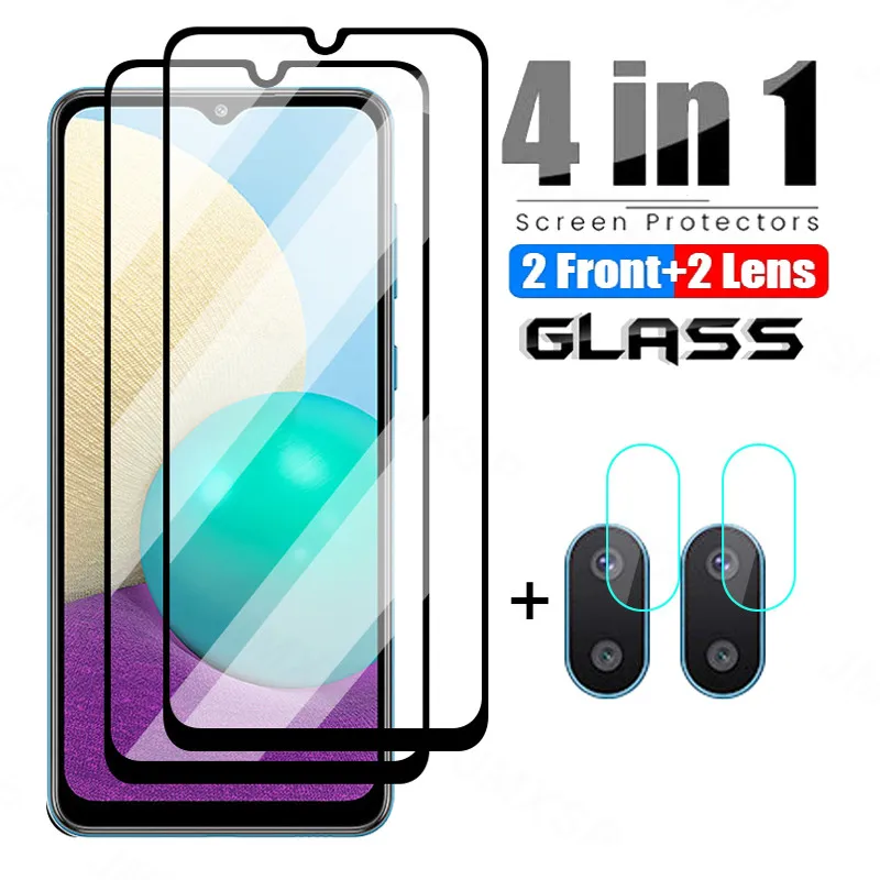 

4 в 1 Защитное стекло для Samsung Galaxy A02 A12 A22 A32 A42 A52 закаленное стекло для Samsung M02 M12 M02S M62 стеклянная пленка для объектива