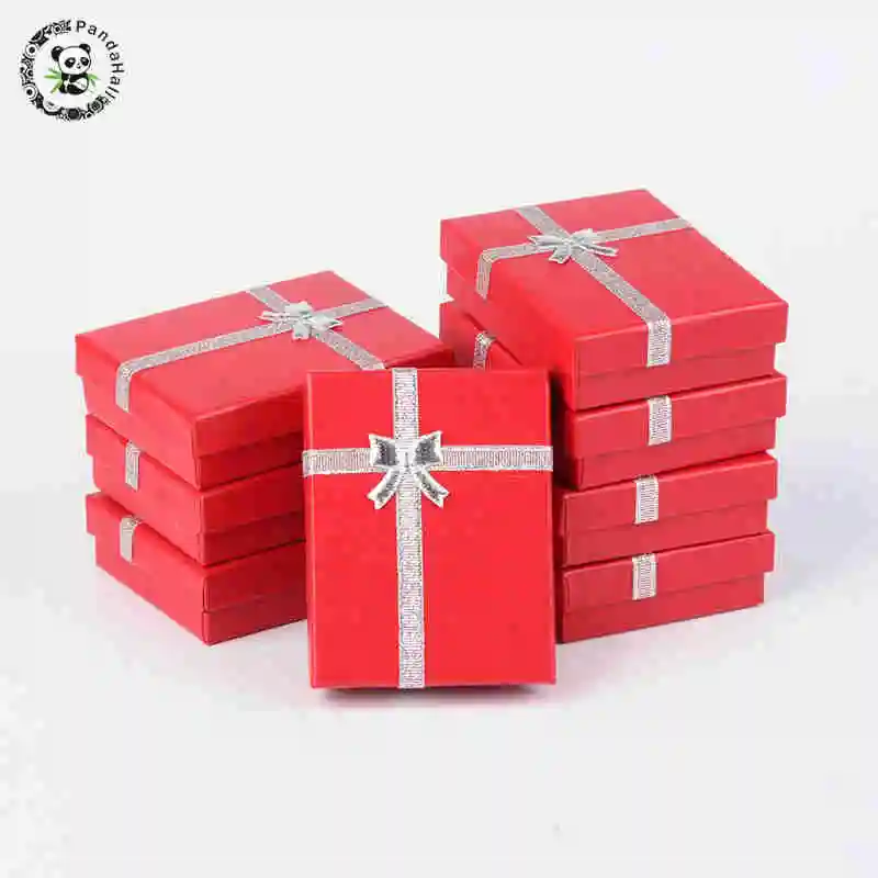 Red Картонные подвесные шкатулки для ожерелий с бантом снаружи и губкой внутри для ожерелья и кулонов прямоугольные красные 90x70x30 мм - Цвет: Red