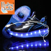 size 28 40 led wheel sneakers for kids adult usb charging glowing roller shoes with lights double wheels children skate shoes