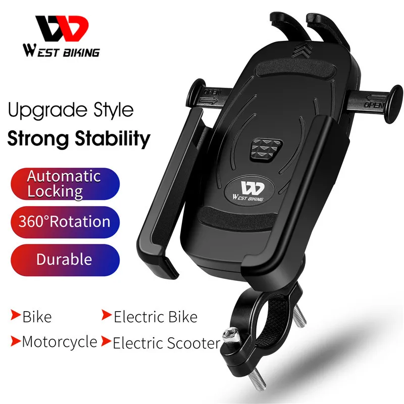 

WEST BIKING Universal Bike Phone Holder Alloy Rotatable Cycling Smartphone Mount Stand Motorcycle Electric Bicycle Phone Holder