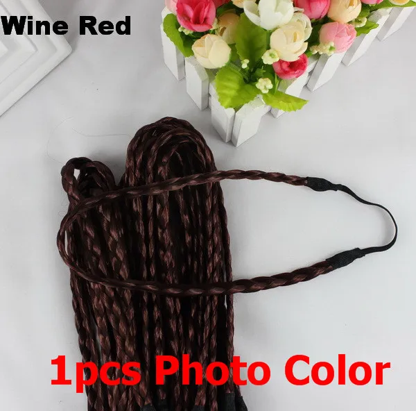 1pcs Wine Red Isnice, модная, женская, для девушек, синтетические волосы, плетеная, плетеная, эластичная повязка на голову, повязка на голову, плетеная лента, аксессуары для волос, богемный стиль - Цвет: 1pcs Wine Red