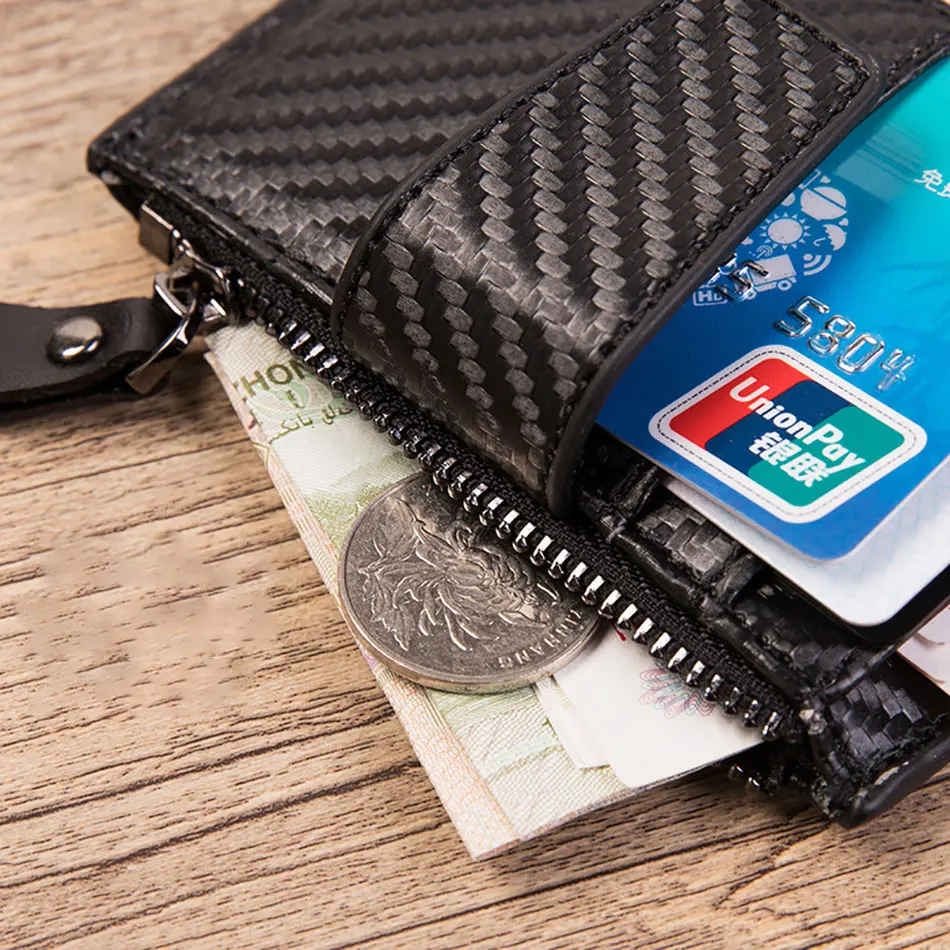 DIENQI карбоновое волокно RFID визитница кошелек Мужской винтажный кошелек для денег мужской трехскладной кожаный черный кошелек с карманом для монет Walet