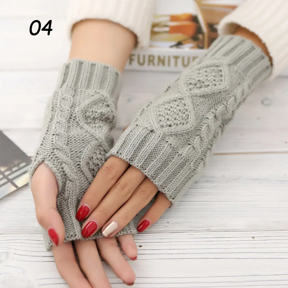 04 Light Gray Gloves Sparsil, женские зимние вязаные перчатки без пальцев, теплые шерстяные вязаные перчатки, 20 см, жаккардовые варежки на половину пальцев, эластичные короткие Защитные перчатки на запястье - Цвет: 04 Light Gray Gloves