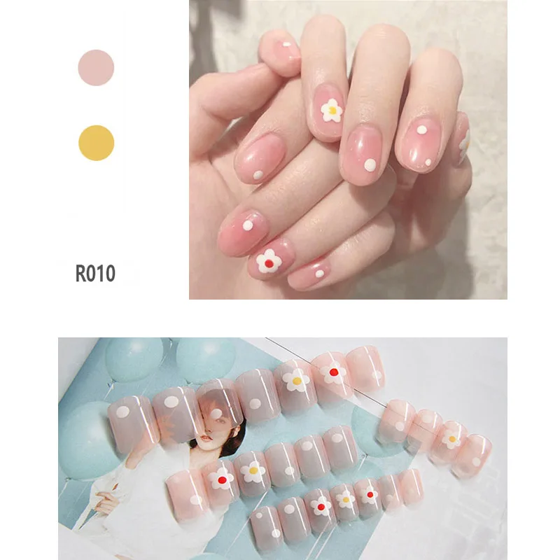 High Quality Fashion Style Wearable press on nails short Waterproof 24 Pieces Boxed Fake Nails Finished Nail Patch with Glue T