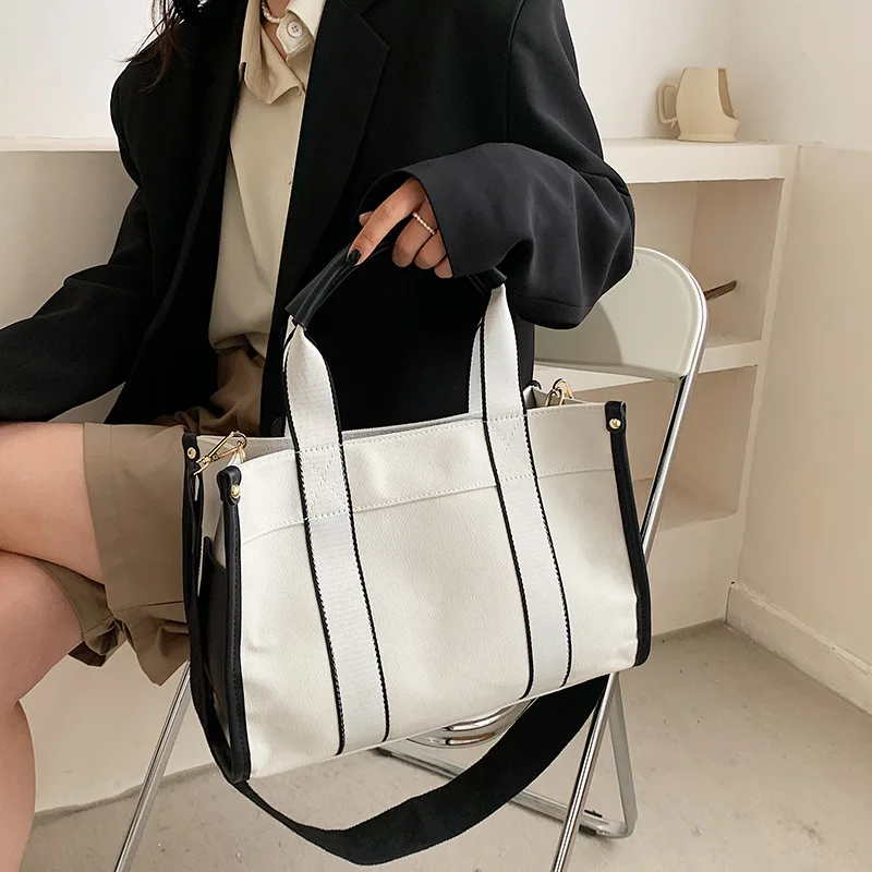 

Fashion Canvas Tote Bag Ladies Casual Stitching Color Handbag Large Capacity Shoulder Bags Big Square Bag Female Crossbody Bags