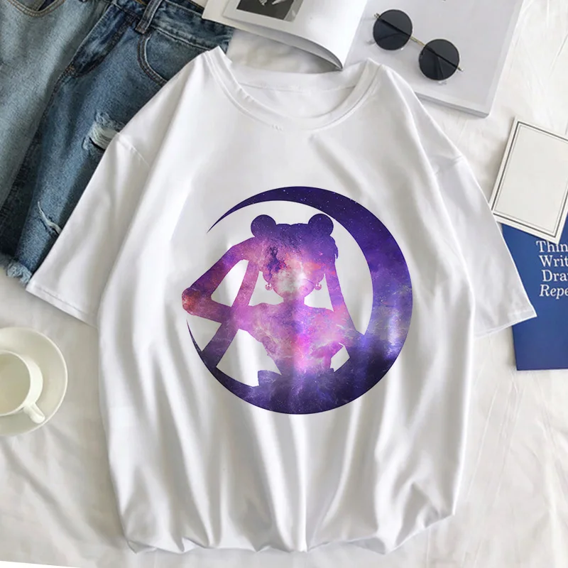 Sailor Moon Cat Футболка женская летняя Kawaii стильная одежда Harajuku футболка Ulzzang Повседневная футболка с коротким рукавом женская футболка