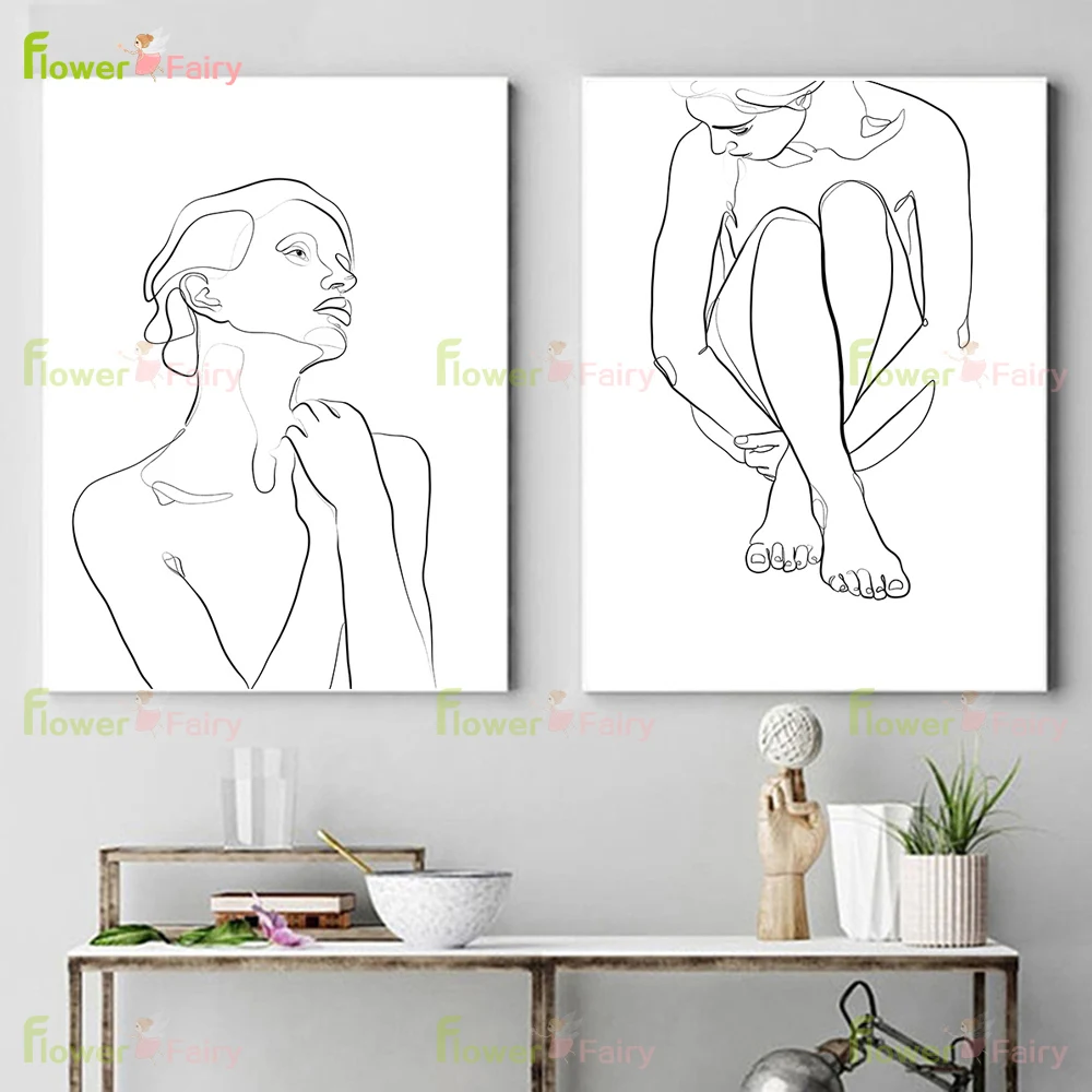 

Modern Girl Nordic Poster Minimalist Lady Pen Drawing Wall Art Canvas Painting Picture Wall Pictures For Living Room Unframed