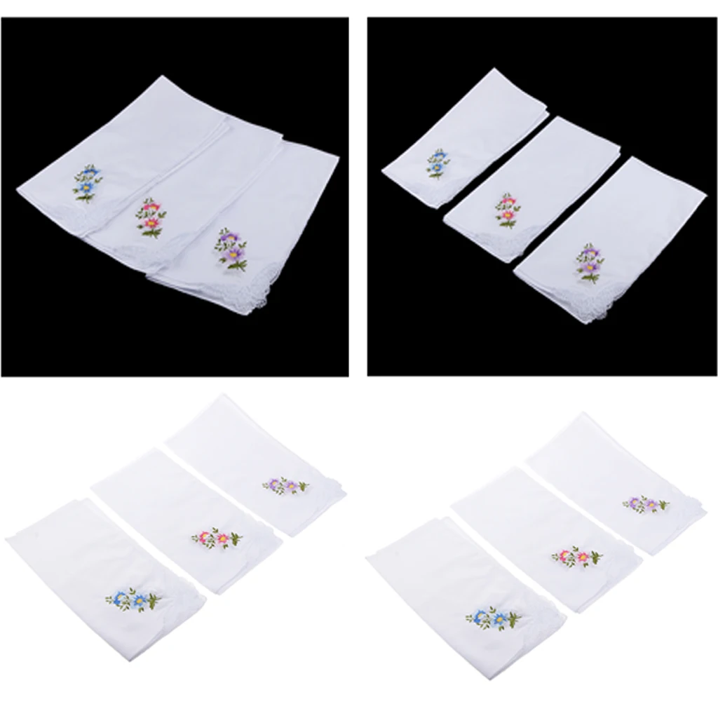 

24 Pcs Elegant Embroidery and Simple Vintage White Floral Embroidered Cotton Lace Scarf Hankerchiefs For Women Ladies