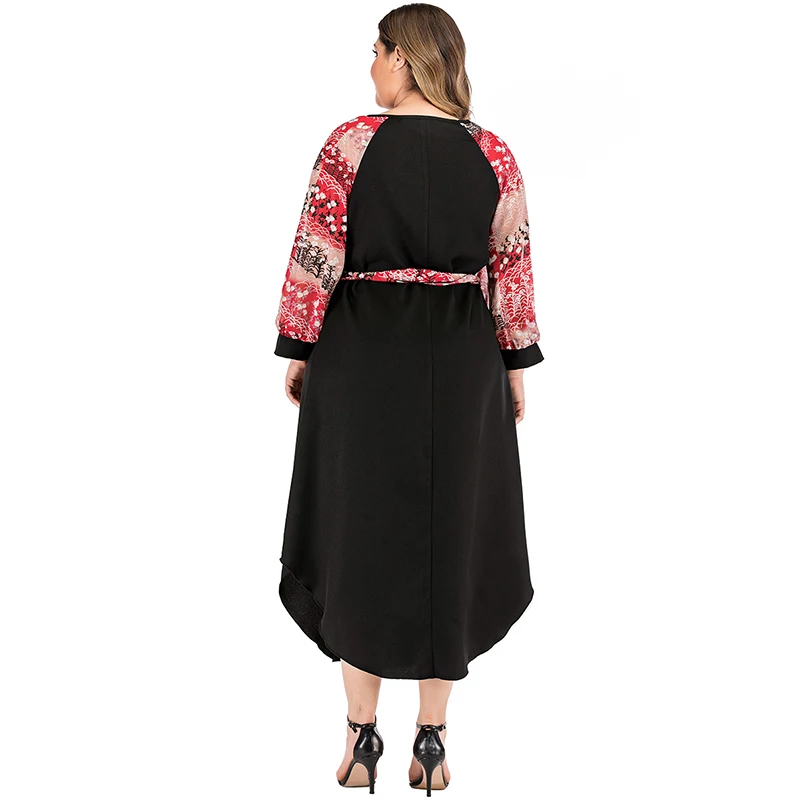 Женское платье миди Siskakia Черное и розовое асимметричное с длинным рукавом
