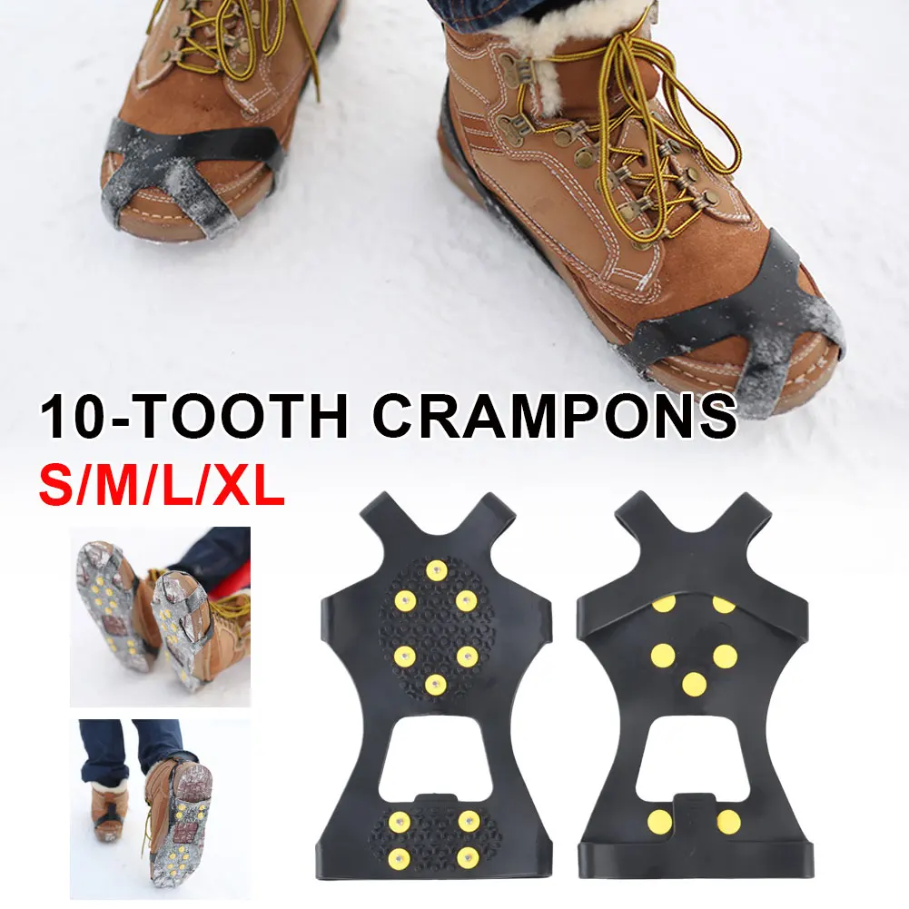 

1 Pair S -XL 10 Studs Anti-Skid Snow Ice Climbing Shoe Spikes Ice Grips Cleats Crampons Winter Climbing Anti Slip Shoes Cover