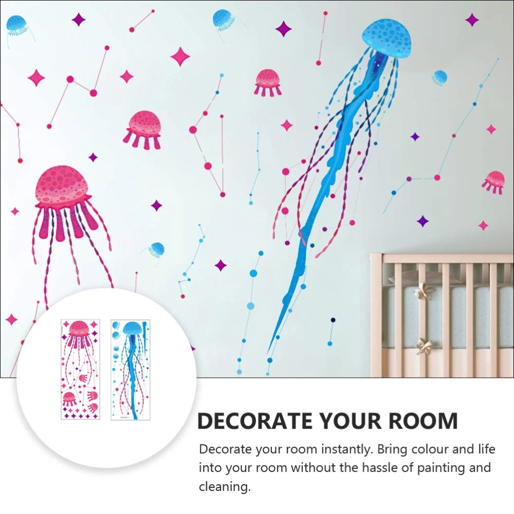 

2pcs Jellyfish Backdrop Decal Cartoon Bedroom Pasting Sticker for Kids Room