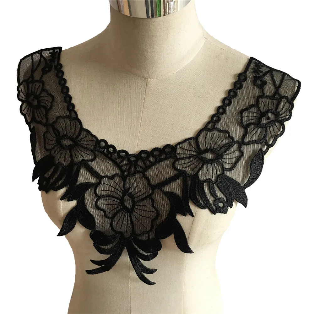 Черный кружевной воротник из органзы вышитая Цветочная аппликация Venise