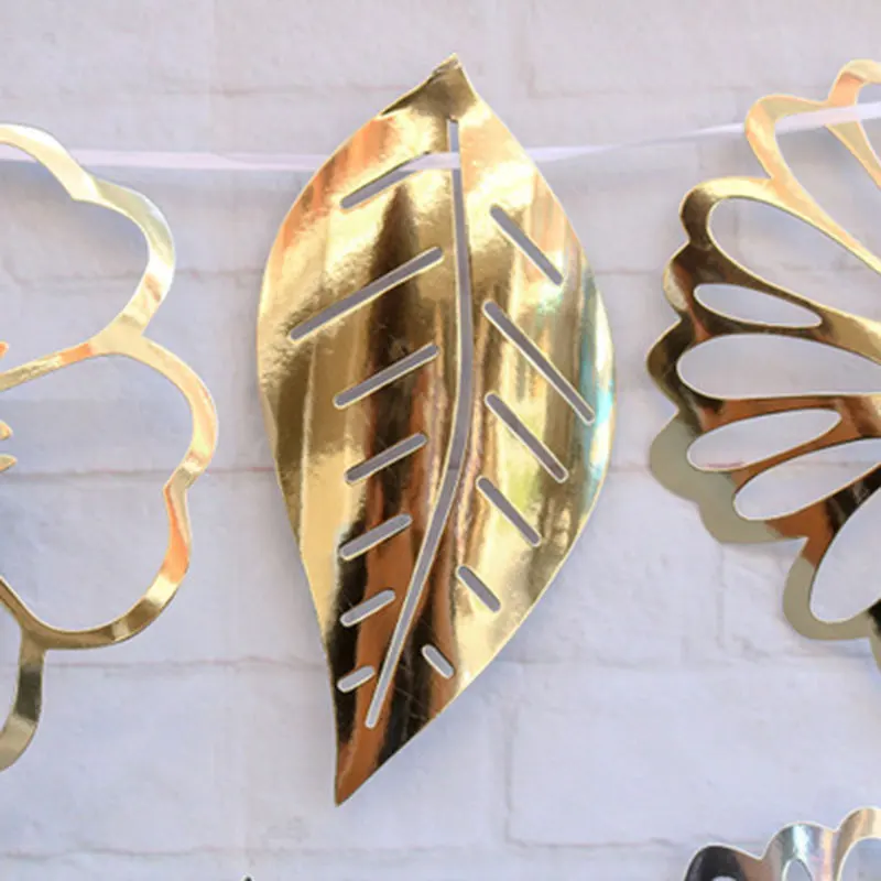Золотой Серебряный ажурный цветок листья гирлянда флаг наклейка на стену день