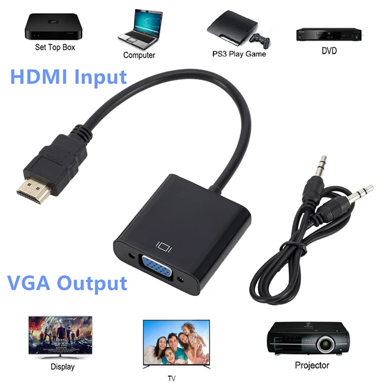 

Совместим с видеопреобразователем HDMI-VGA HD Поддержка видео-и аудиоадаптера для ноутбуков и ПК NC99