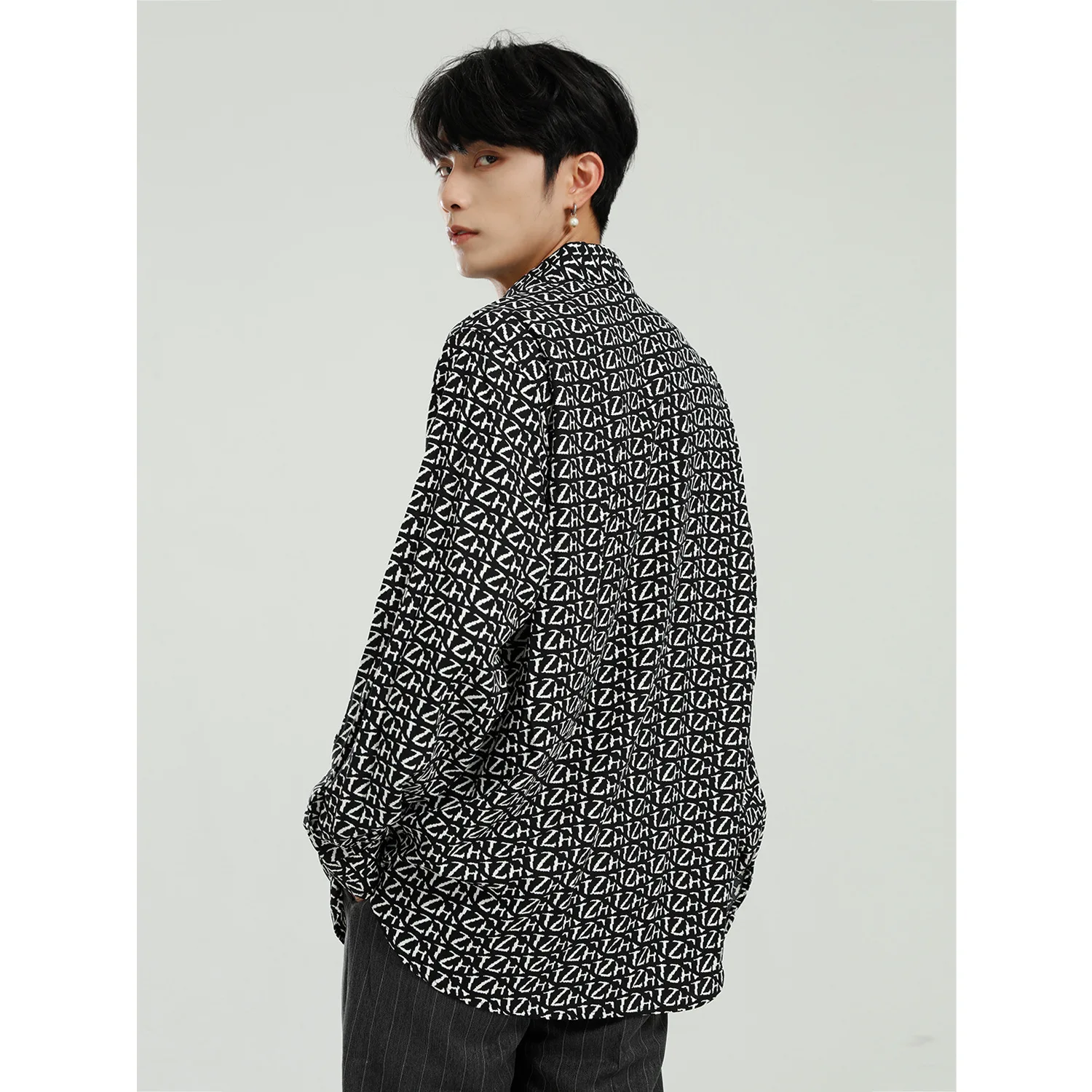 

Men Letter Print Pattern Loose Casual Long Sleeve Shirt Male Japan Korea Streetwear Fashion Vintage Hip Hop Shirt