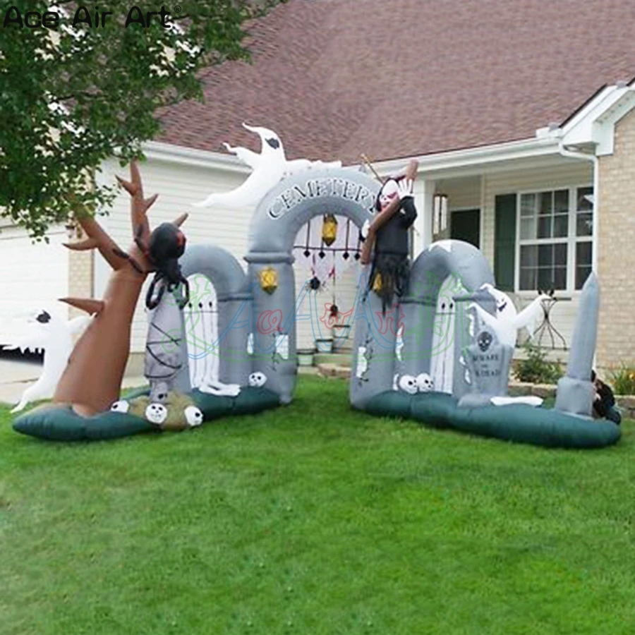 

7m Wx4m H Wonderful Inflatable Halloween Arch Combination Series Terrible Airblown Cemetery Archway For Courtyard Made In China