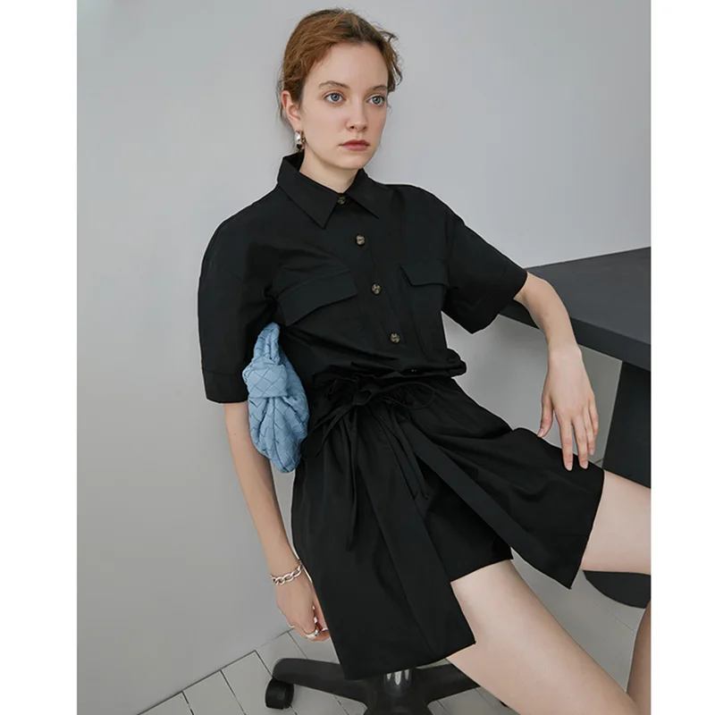 

white sleeve 2021 mini Batwing dress Women office lady pleated black shirt dress summer high waist slim elegant short dress