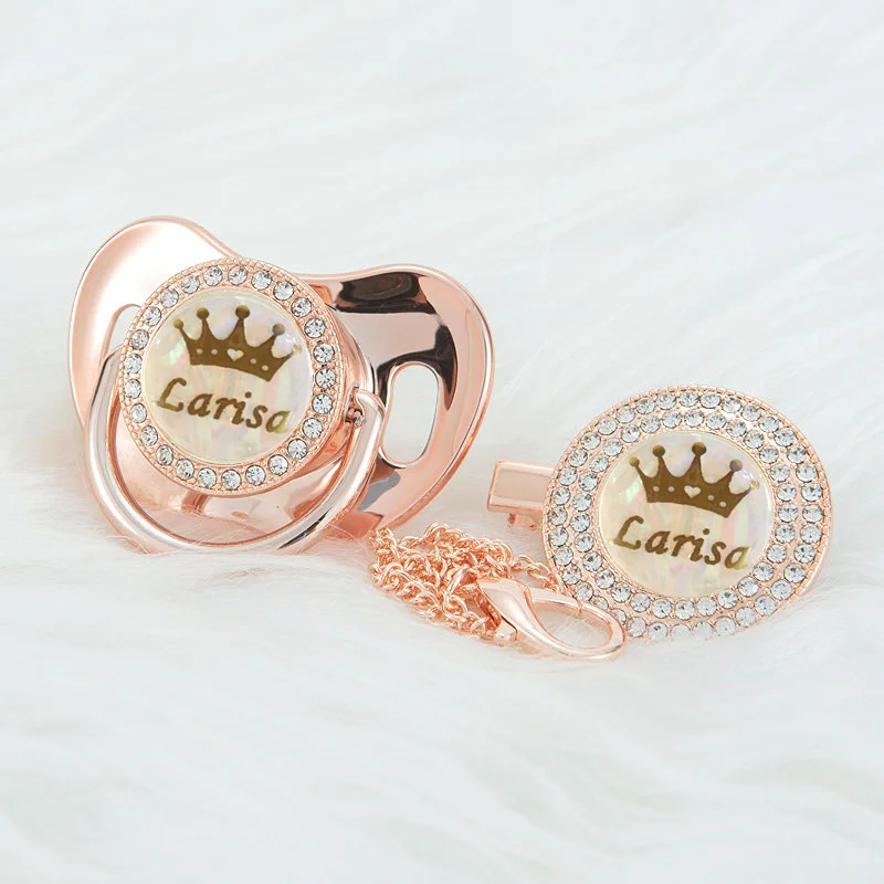 

MIYOCAR Personalized rose red crown name bling pacifier and pacifier clip BPA free dummy bling unique design PCG-1