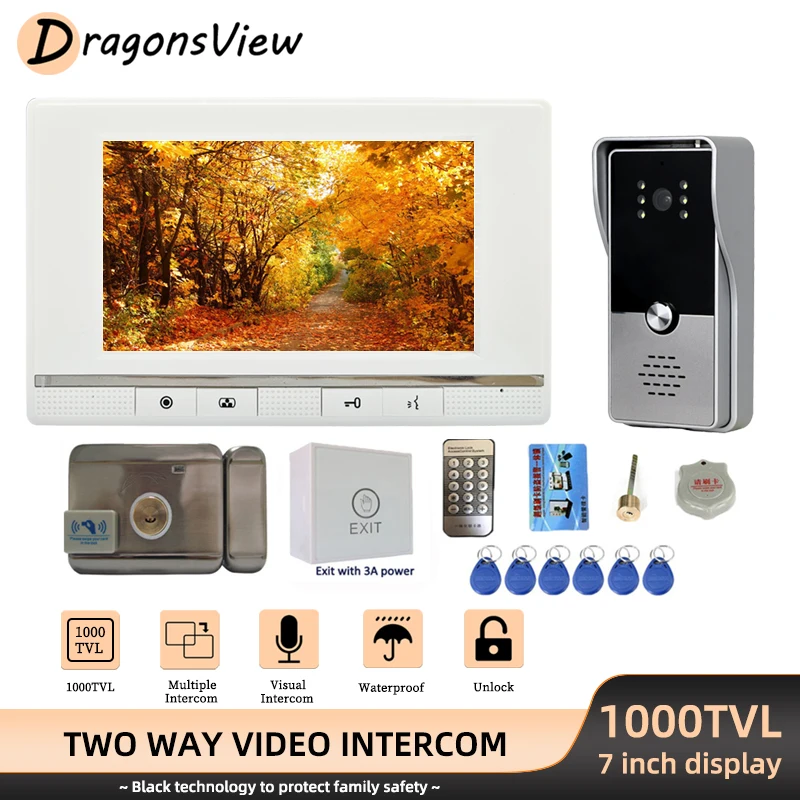 DragonsView Intercom for Home 1000TVL Outdoor Doorbell Camera 7 Inch Wired Monitor Entry Video Door Phone with Electronic Lock