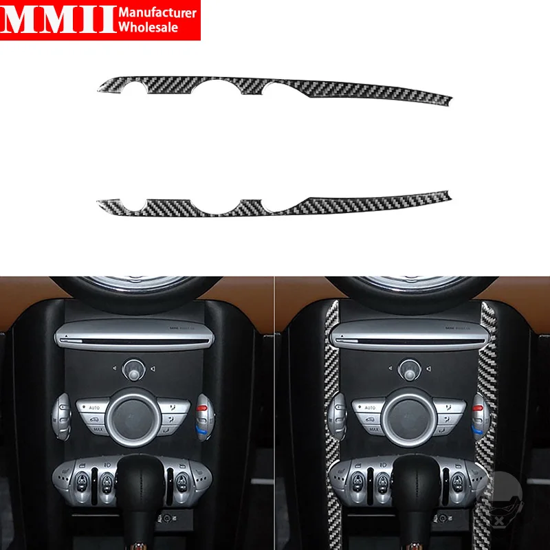 For Mini Cooper Hardtop R56 Clubman R55 Convertible R57 Carbon Fiber Stickers Control Panel Side Trim Strip Car Accessories